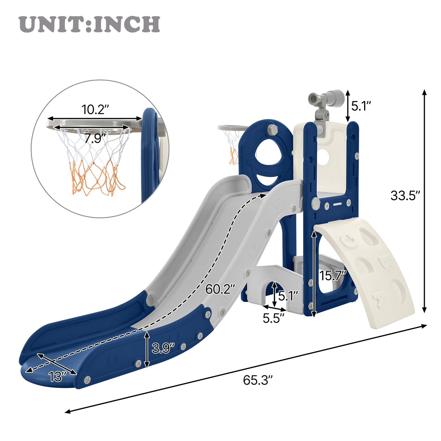 Freestanding Spaceship Set with Slide, Telescope and Basketball Hoop, Golf Holes for Toddlers, Kids Climbers Playground - Ectron Online