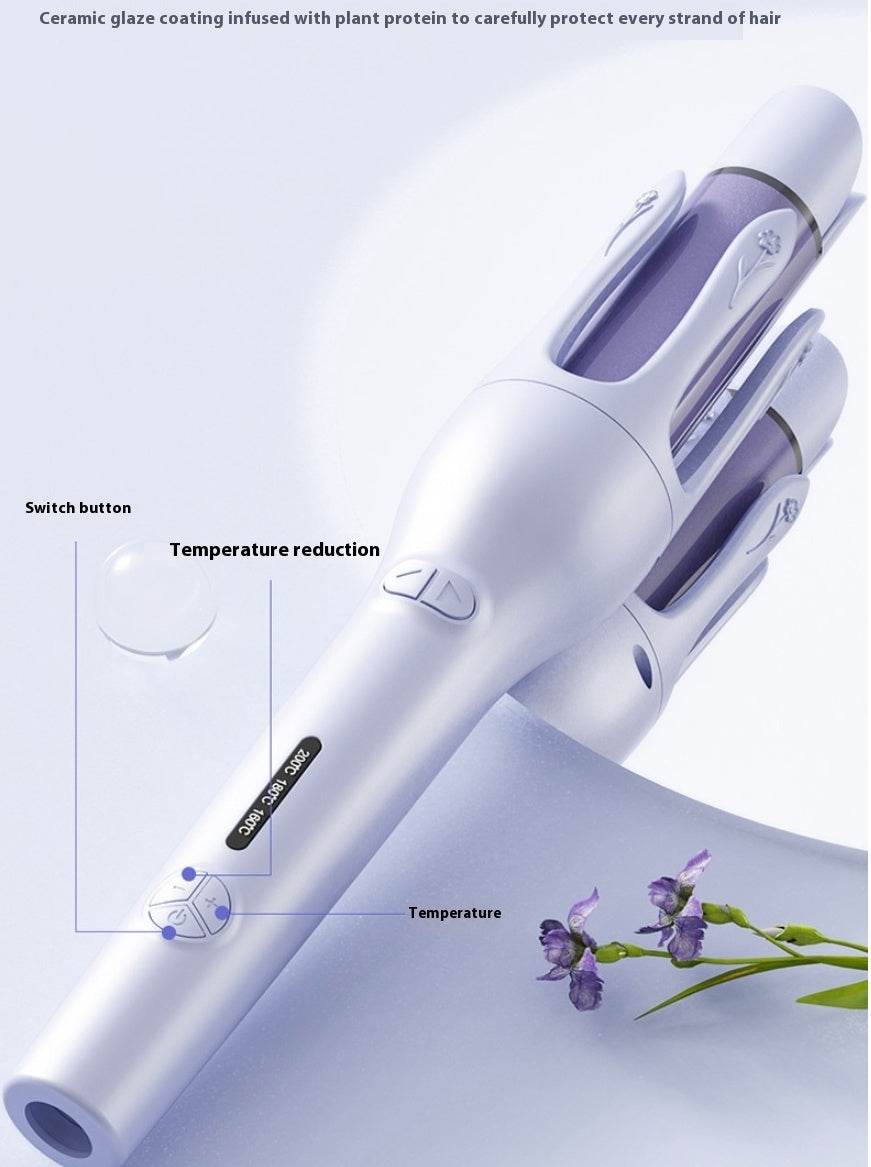 Hair straightener with plant protein feature on a light gray background