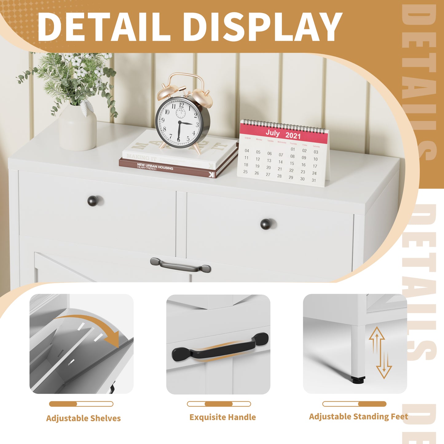 Slim White Shoe Cabinet - 2 Flip Drawers & 2 Storage Drawers 31.5"