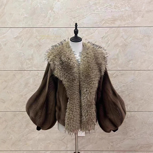 Mid-length Mink-like Wool Leopard Print Coat