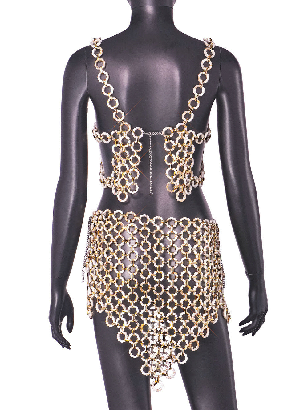 Slim-fit Backless Acrylic Overall Dress Set Women