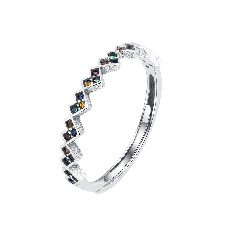 S925 Sterling Silver Colorful Zircon Love Ring Female Vintage Thai Silver