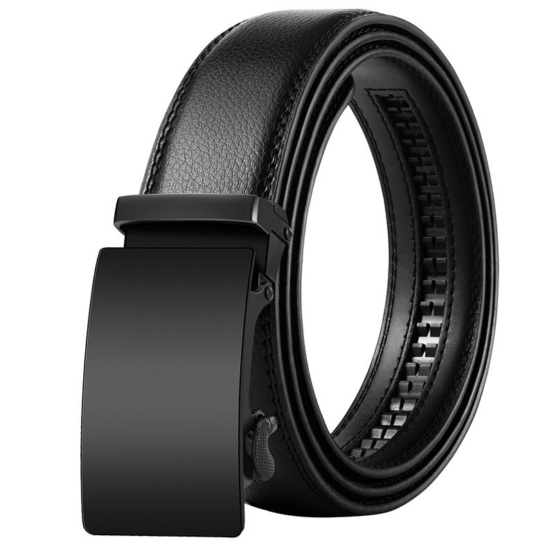 Men's Leather Belt Automatic Buckle Korean Style in black with sleek design and automatic adjustment feature.