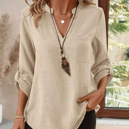 Women's Spring Full Print Notched Neck Sleeve Work Blouse