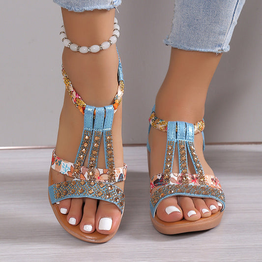 Plus-Size Casual Wedge Sandals with Rhinestones – Summer Peep-Toe Casual Wedges Sandals With Rhinestone Su | Ectron Online