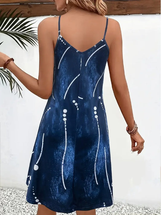 Geo Pattern Spaghetti Strap Summer Dress - Stylish & Comfortable, Ideal For Spring To Summer - Womens Casual Wardrobe Staple