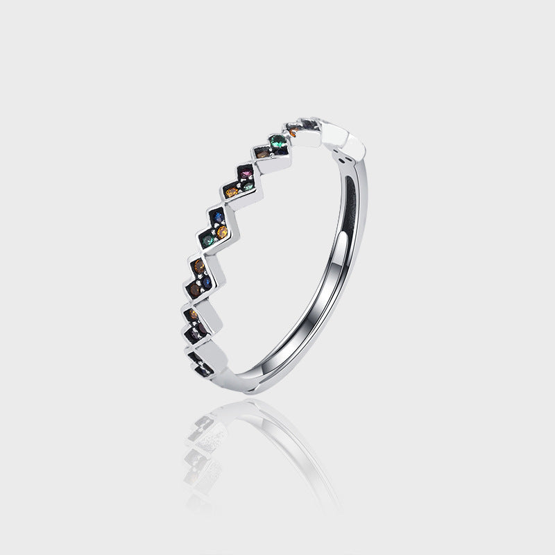 S925 Sterling Silver Colorful Zircon Love Ring Female Vintage Thai Silver