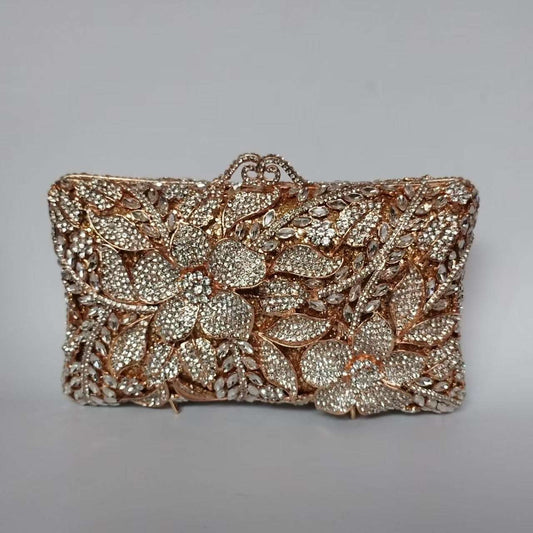Women's Flower Rhinestone Wedding & Bridal Clutch Flower Diamond Banquet Rhinestone Clutch | Ectron Online