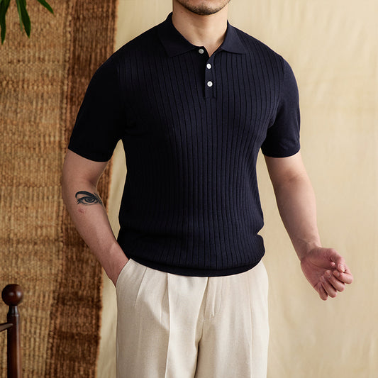Slim Fit Polo Shirt – Tencel Cotton Sunken Stripe Knit Tee Slim Fit Sunken Stripe Polo Shirt Tencel | Ectron Online