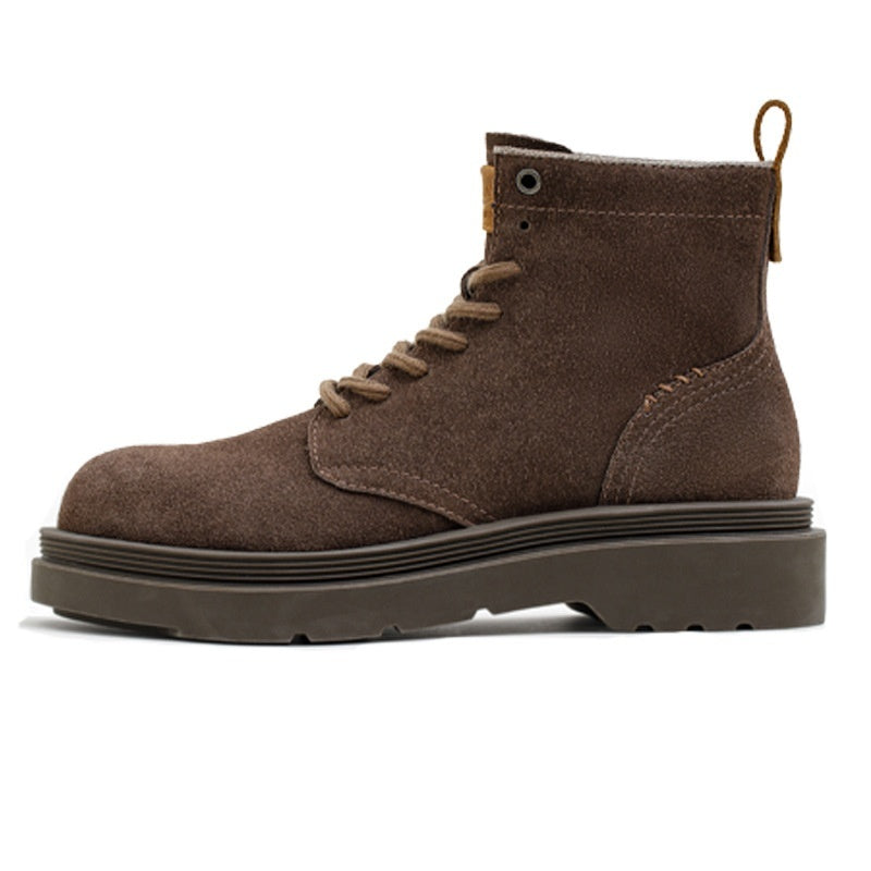 Brown suede boot on a white background