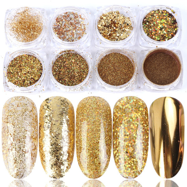 8 Box Mix Glitter Nail Art Powder Flakes Set - Ectron Online