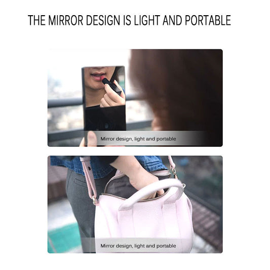 Light and portable mirror design with text indicating its portability.