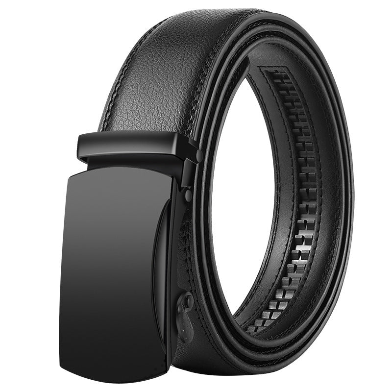 Men's Leather Belt Automatic Buckle Korean Style with sleek black design and premium leather craftsmanship.