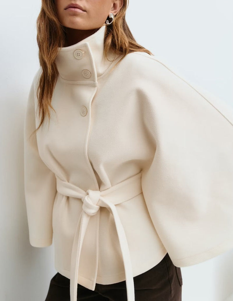 Elegant Winter Batwing Trench Coat with Belt Winter High Neck Batwing Sleeve Coat Wit | Ectron Online