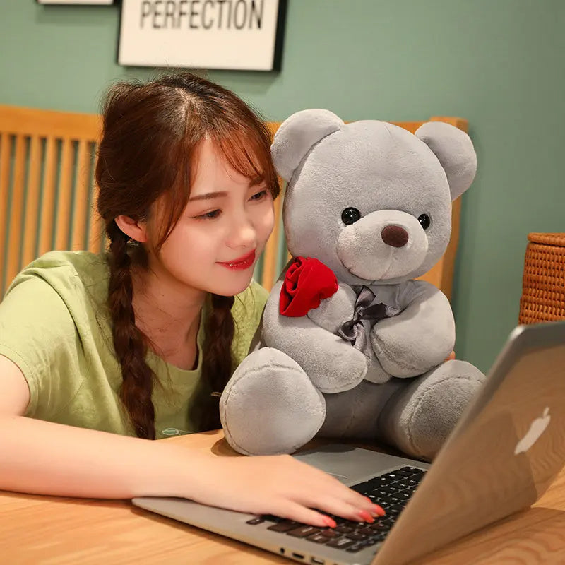 23-45cm New Lovely Hug Roses Teddy Bear Plush Pillow Stuffed Soft Animal Dolls Nice Birthday Gift Girlfriend Valentine's Day - Ectron Online
