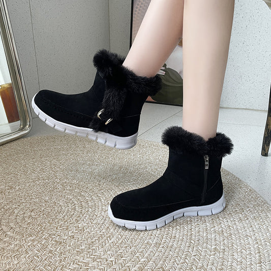 Women's Winter Snow Boots – Plush Lined Ankle Boots with Buckle