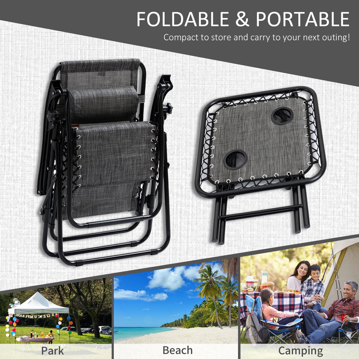 Zero Gravity Chair Set with Side Table - Folding Reclining Loungers