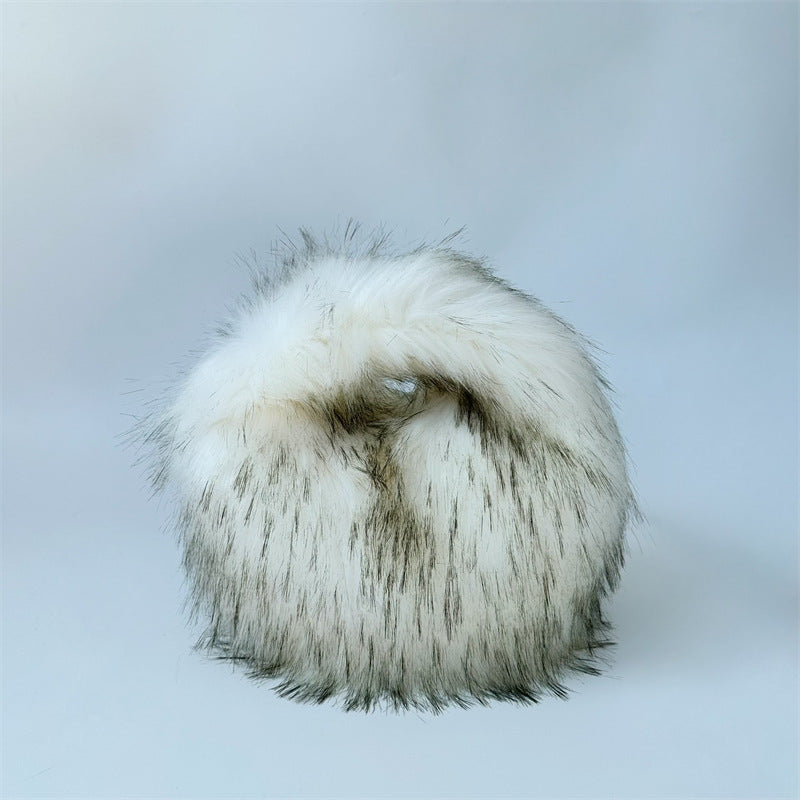 Artificial Raccoon Fur Ball Bag Plush Unique Punk Style Y2g