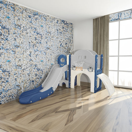 Kids Slide Playset Structure 7 in 1, Freestanding Spaceship Set with Slide, Arch Tunnel Blue+Grey + HDPE - Ectron Online