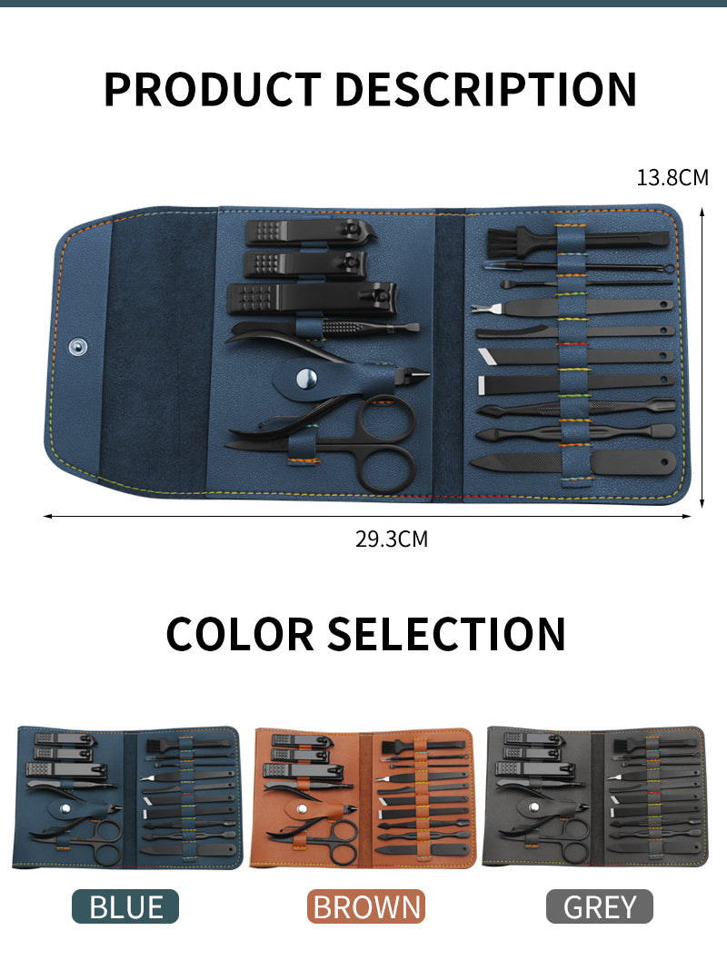 16pcs set Nail Clipper Cutter Trimmer Ear Pick Grooming Kit Manicure Set Pedicure Toe Nail Art Tools Set Kits with Bag - Ectron Online