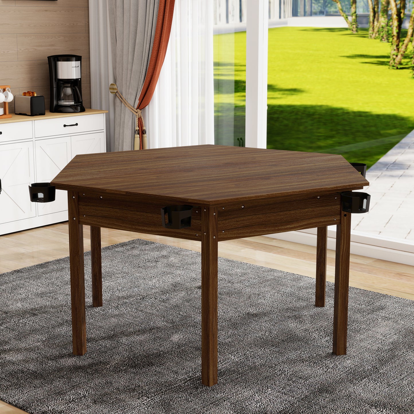 Hexagon Board Game & Dining Table - 6 Player Rustic Brown Wood