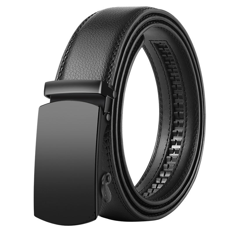 Men's Leather Belt Automatic Buckle Korean Style with a sleek black design and premium leather craftsmanship.