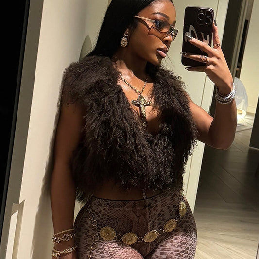 Fashion Vest with Fur Collar & Bare Back Vest Fashion Bare Back Fur Collar Halter | Ectron Online