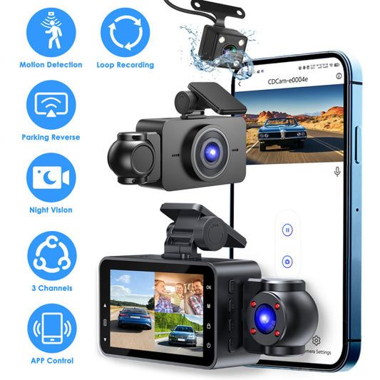 3 Channel Dash Cam 1080P | 360° Front, Interior & Rear Car Camera 3 Channel Dash Cam For Cars, 1080P Full | Ectron Online
