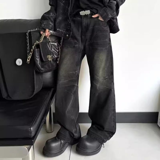 Washed Black Straight Jeans