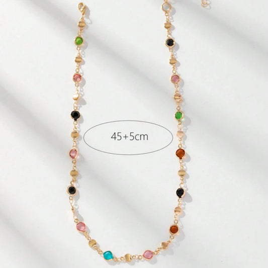Square Color Rhinestone Clavicle Necklace