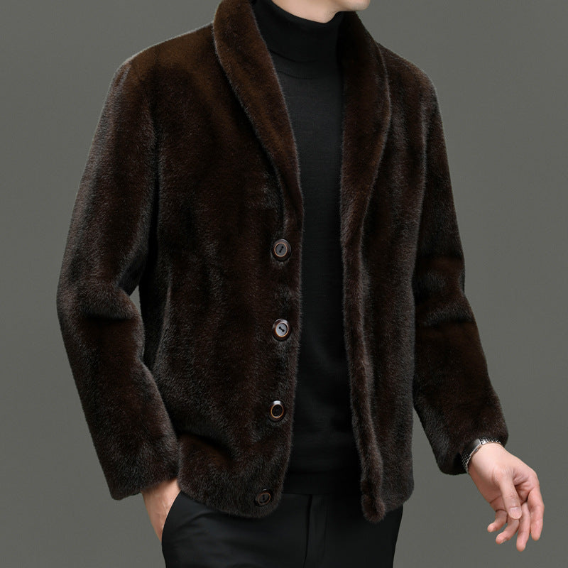Reversible padded coat in brown, button placket detail with stand collar