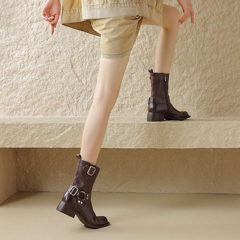 Women's Retro All-matching Chunky Heel Short Boots