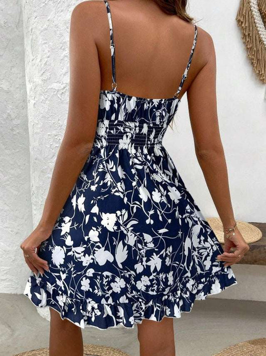 Vintage Floral Print Tie-Up Slip Dress