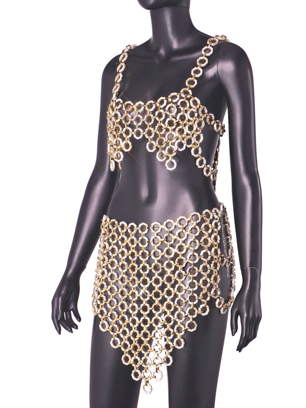 Slim-fit Backless Acrylic Overall Dress Set Women