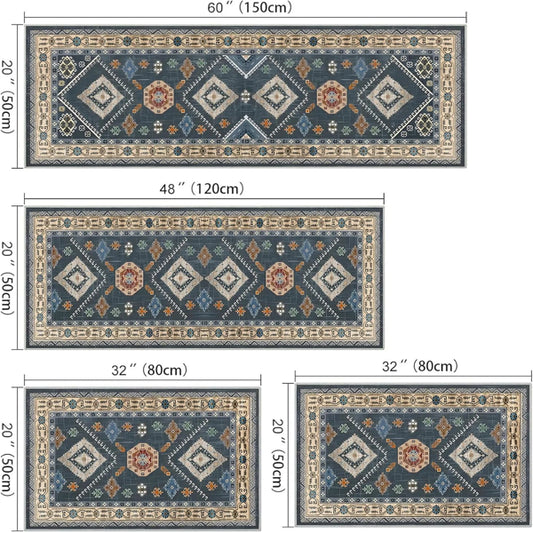 4-piece floral farmhouse kitchen rug set featuring a long runner and three non-skid mats placed near a kitchen sink