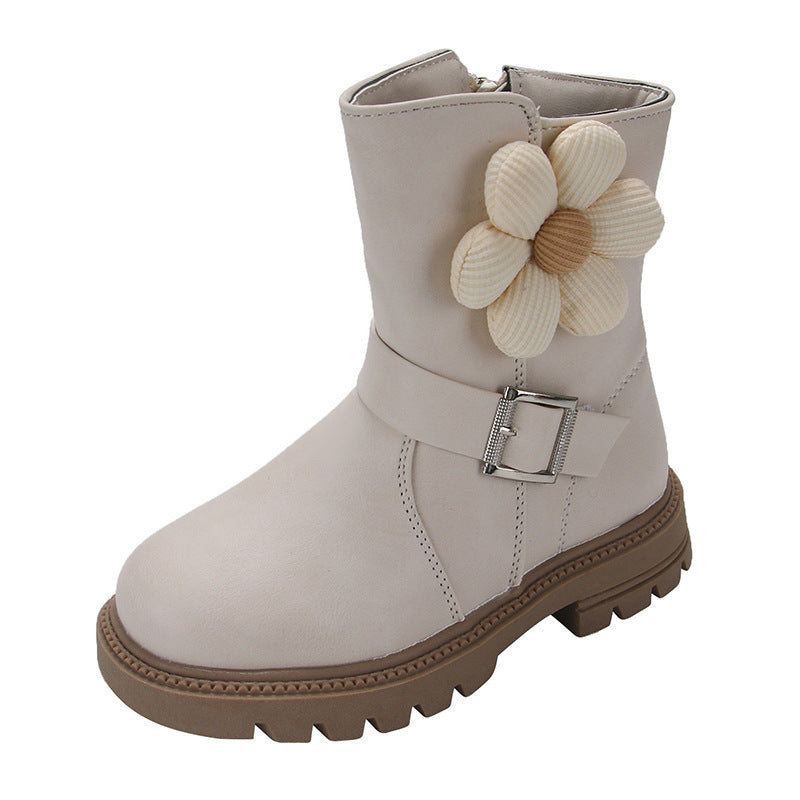 British Style Soft Bottom Western Style Flowers Girls' Leather Boots