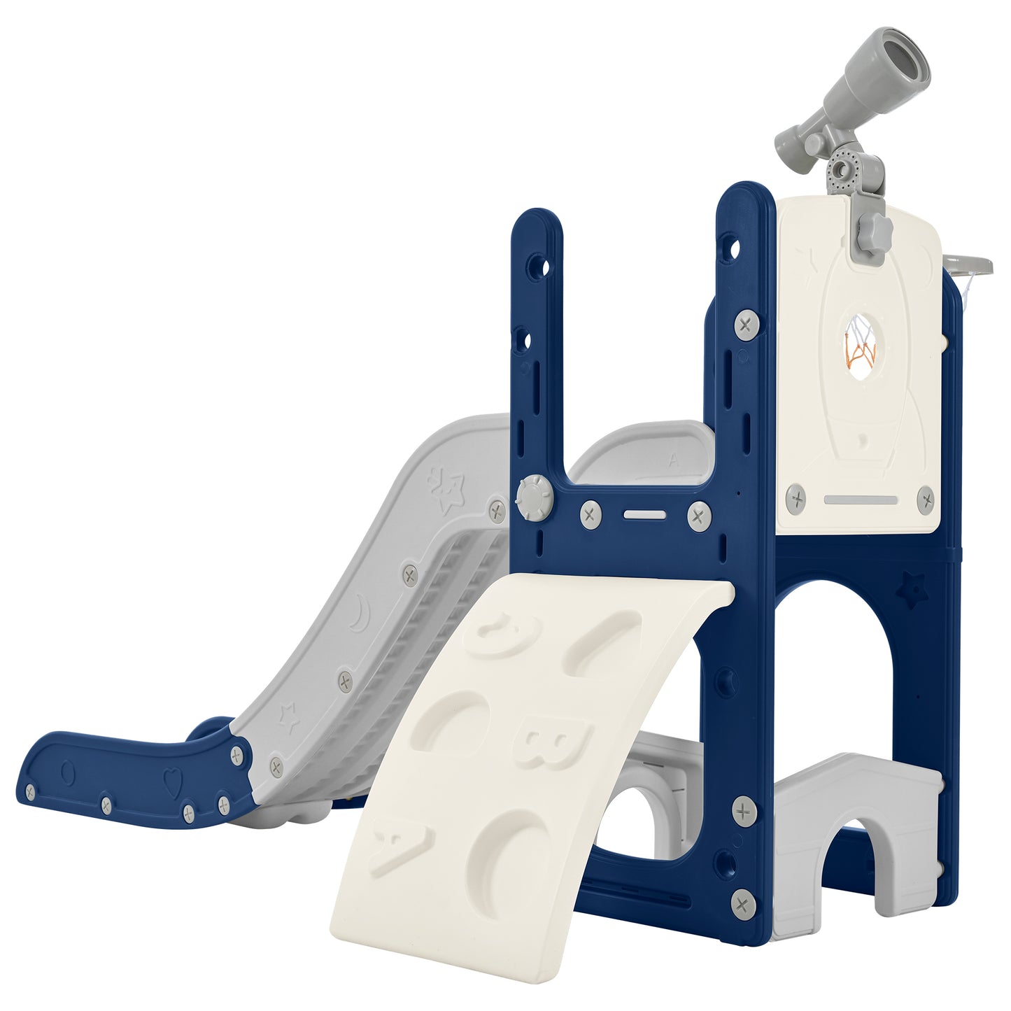 Freestanding Spaceship Set with Slide, Telescope and Basketball Hoop, Golf Holes for Toddlers, Kids Climbers Playground - Ectron Online