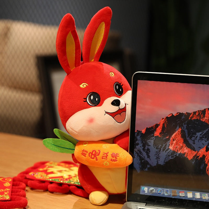 Hold Radish Rabbit Doll Rabbit Year Mascot Open Door Red Plush Toy Activities Gifts - Ectron Online