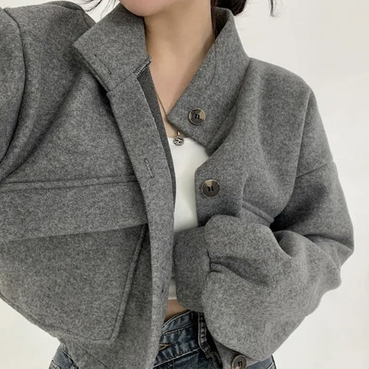 Relaxed Fit Woolen Coat Short Idle Style Loose Casual Woolen Woo | Ectron Online