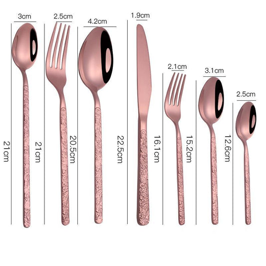 Embossed Textured Handle Steak Cutlery Set - Luxury Western Dining