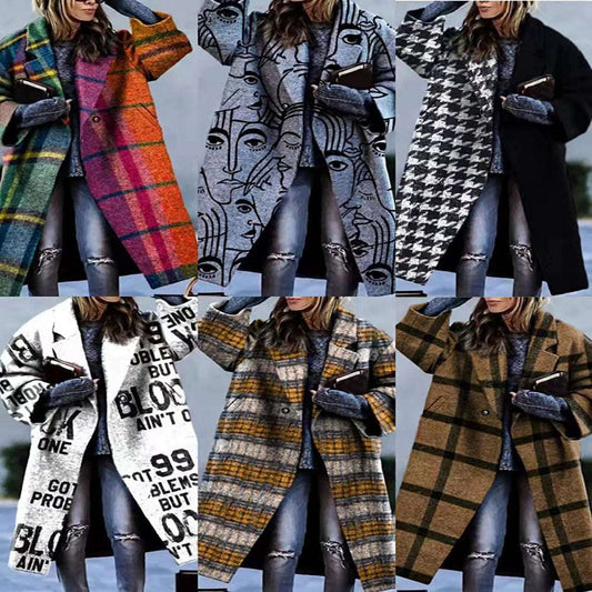 Women's Color Matching Plaid Coat - Long-sleeved Outerwear Women's Color Matching Plaid Long-sleeve | Ectron Online