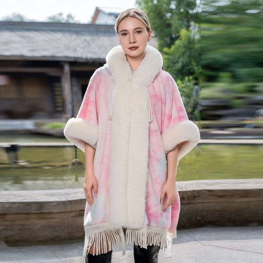 Tie-Dyed Tassel Cape & Shawl - National Style Warm Coat Tie-dyed Tassel Cape And Shawl Fashion N | Ectron Online