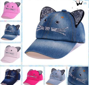 Spring And Summer Denim Baseball Cute Cat Ears Baseball Sunscreen Visor Baby Cat Hat