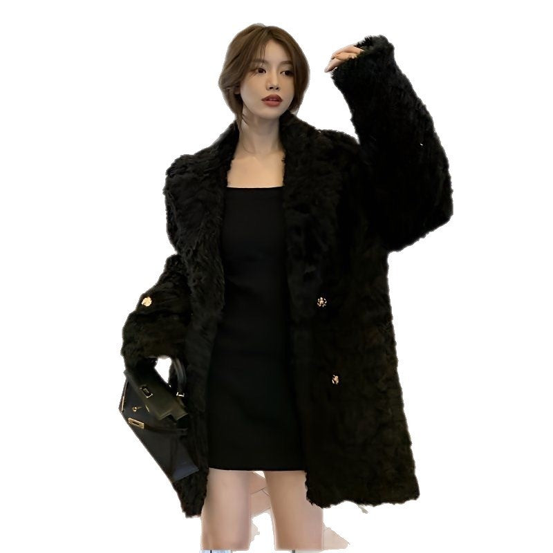 Women's Lamb Wool Mid-Length Coat