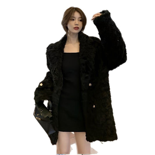 Women's Lamb Wool Mid-Length Coat