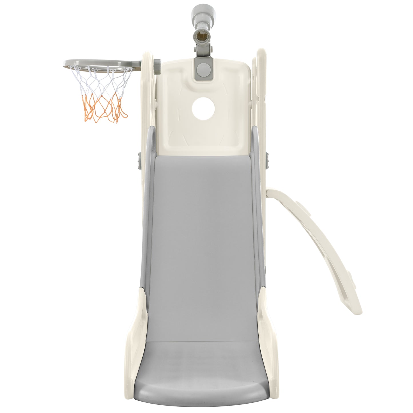 Kids Slide Playset Structure 5 in 1, Freestanding Spaceship Set with Slide, Telescope and Basketball Hoop Grey+White + HDPE - Ectron Online