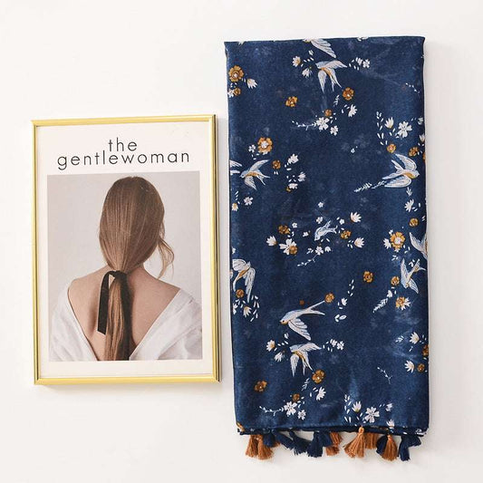 Cotton-Linen Feel Scarf with Tassel Decoration All-matching Tassel Decorative Shawl Cot | Ectron Online