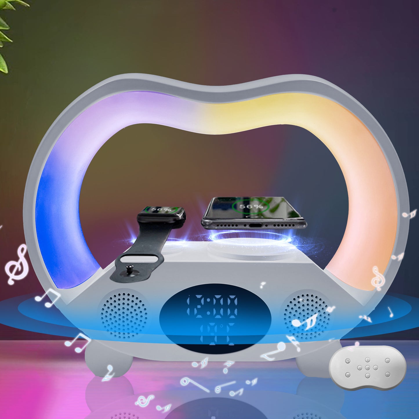 2024 New 6 In 1 Smart Remote Control Bluetooth Ambience Intelligent LED Table Lamp Multi-function Wireless Charger Night Light Bluetooth Speaker - Ectron Online