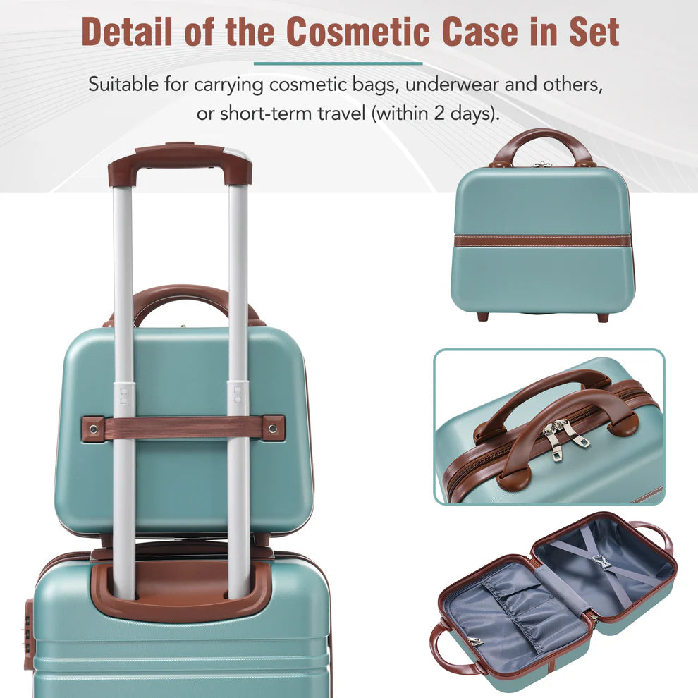 Hardshell Luggage Sets 3 Pieces 20"+28" Luggages and Cosmetic Case Spinner Suitcase with TSA Lock Lightweight,Green - Ectron Online