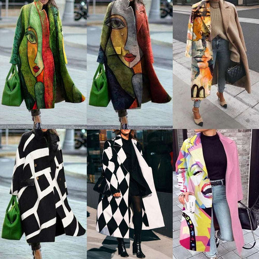 Women's Color Matching Plaid Long-sleeved Coat